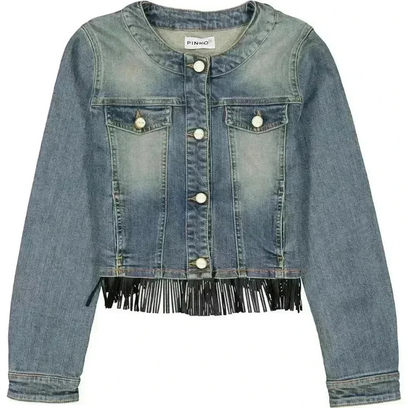 PINKO Girls Denim Fringe Jacket - Picture 1 of 11